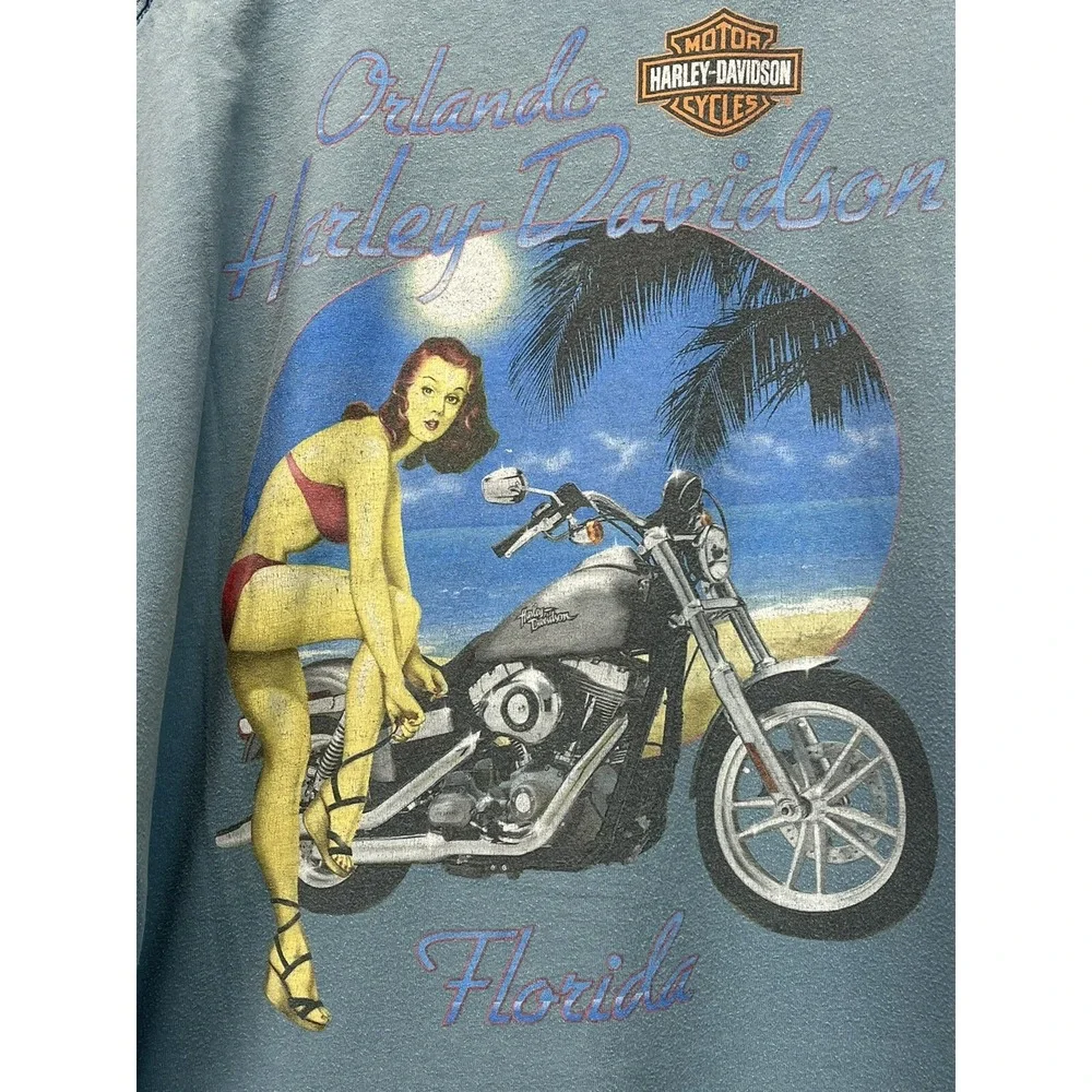 Harley Davidson Motorcycles Tshirt Sz 2XL XXL Mens Pin up Girl Orlando FL